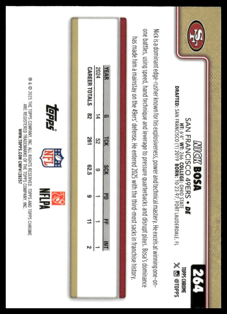 2025 Topps Chrome #264 Nick Bosa Hot Pink X-Fractor