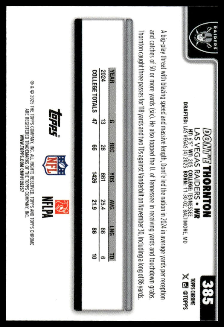 2025 Topps Chrome #385 Dont'e Thornton Jr.
