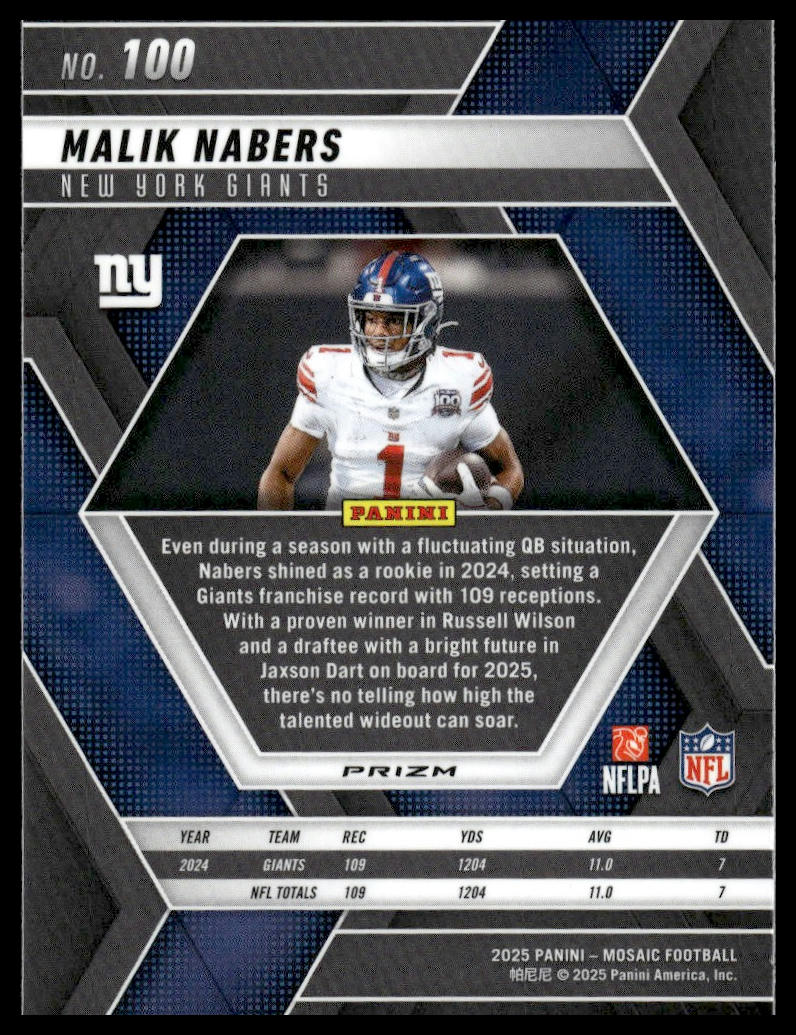2025 Panini Mosaic #100 Malik Nabers Silver