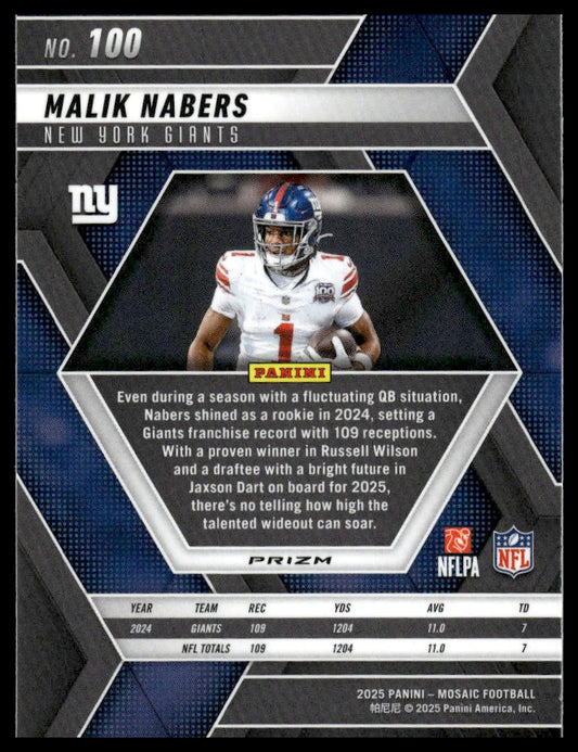 2025 Panini Mosaic #100 Malik Nabers Silver