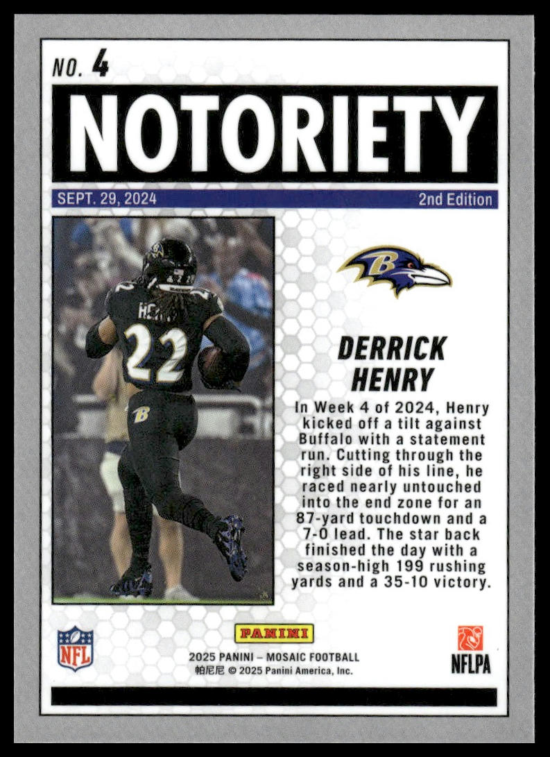 2025 Panini Mosaic #4 Derrick Henry Notoriety