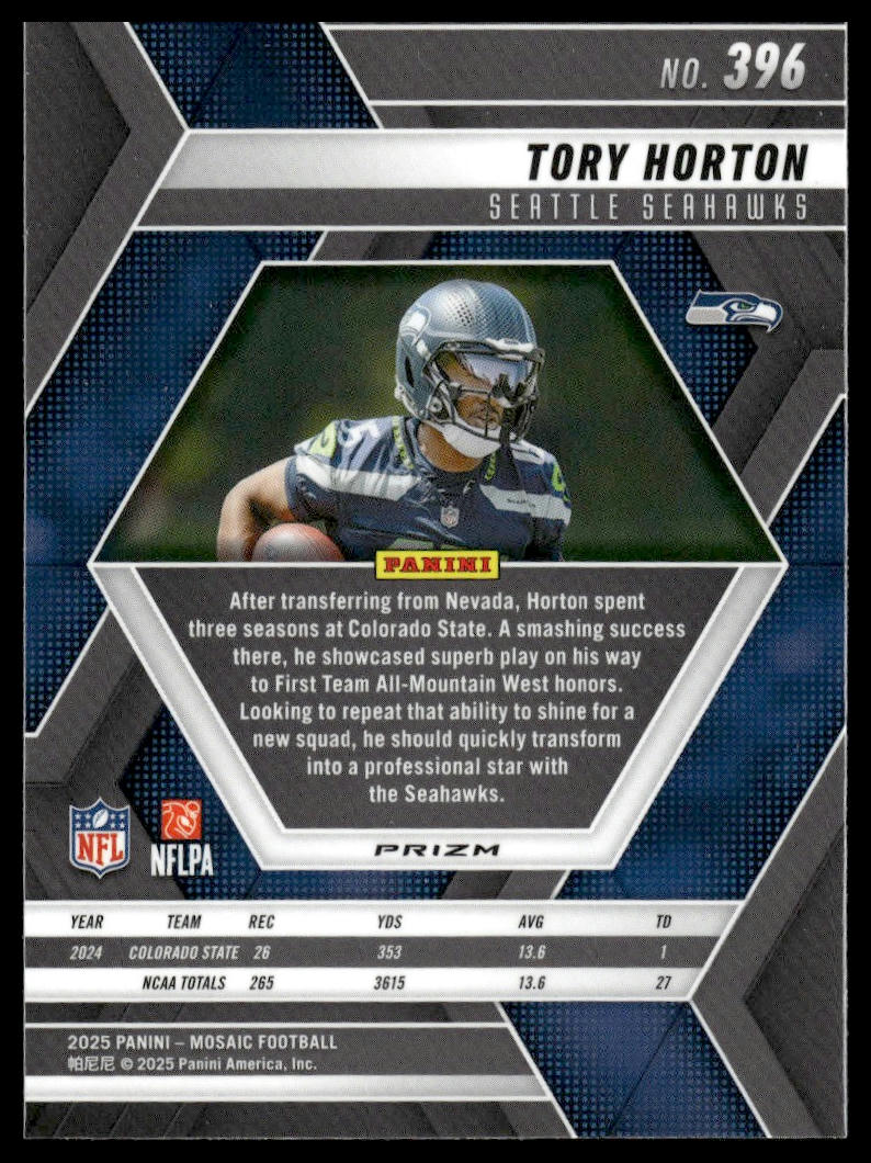 2025 Panini Mosaic #396 Tory Horton Mosaic Reactive Purple