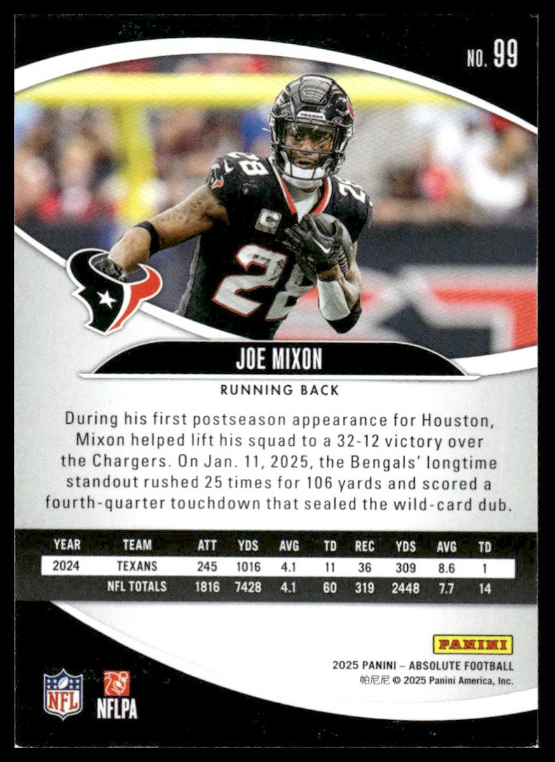2025 Panini Absolute #99 Joe Mixon Green