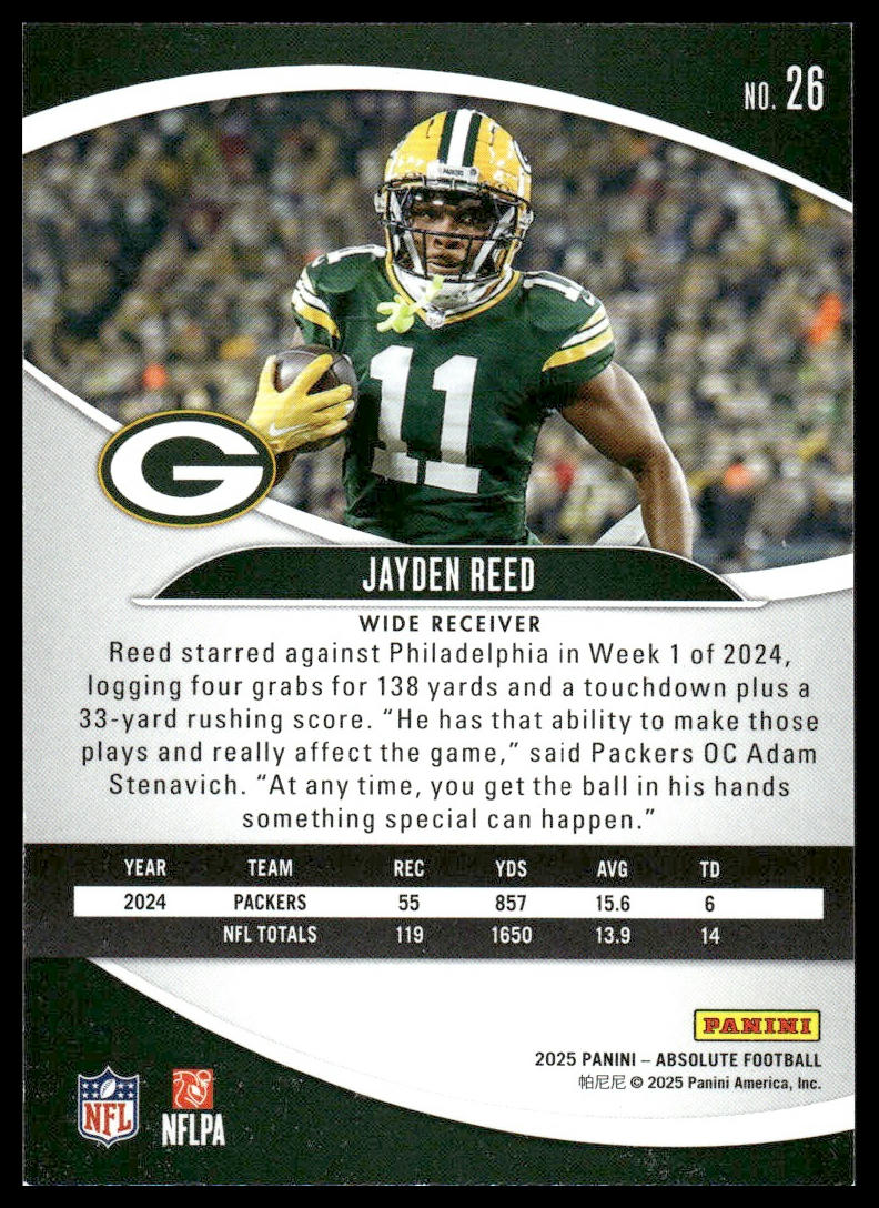 2025 Panini Absolute #26 Jayden Reed Orange