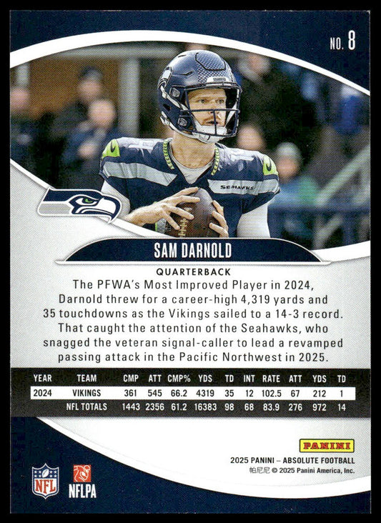 2025 Panini Absolute #8 Sam Darnold Red