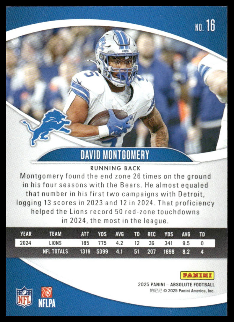 2025 Panini Absolute #16 David Montgomery Yellow