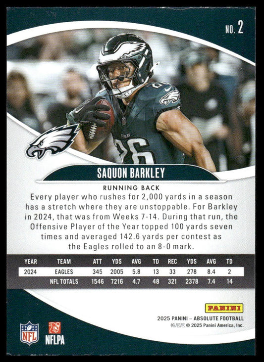 2025 Panini Absolute #2 Saquon Barkley Retail