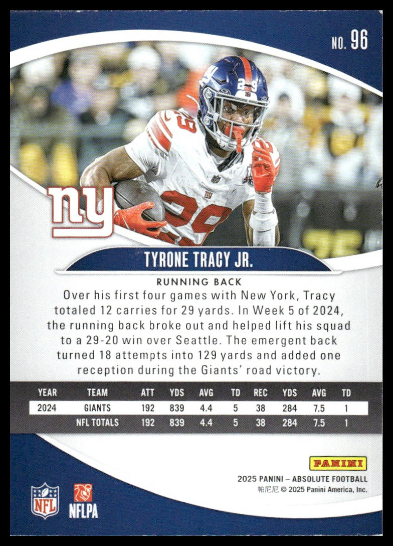2025 Panini Absolute #96 Tyrone Tracy Jr. Yellow