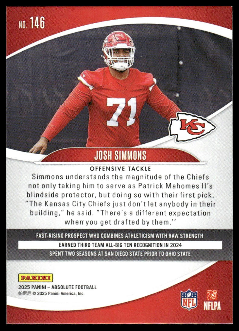 2025 Panini Absolute #146 Josh Simmons Yellow