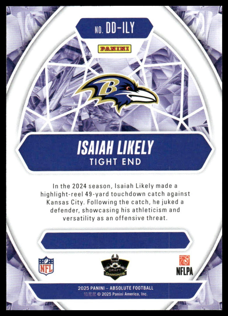 2025 Panini Absolute #DD-ILY Isaiah Likely Draft Diamonds