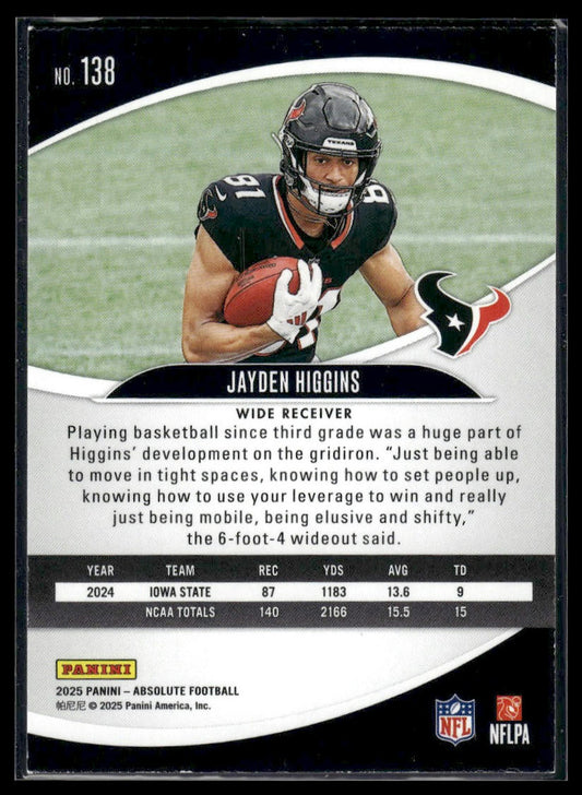 2025 Panini Absolute #138 Jayden Higgins Retail