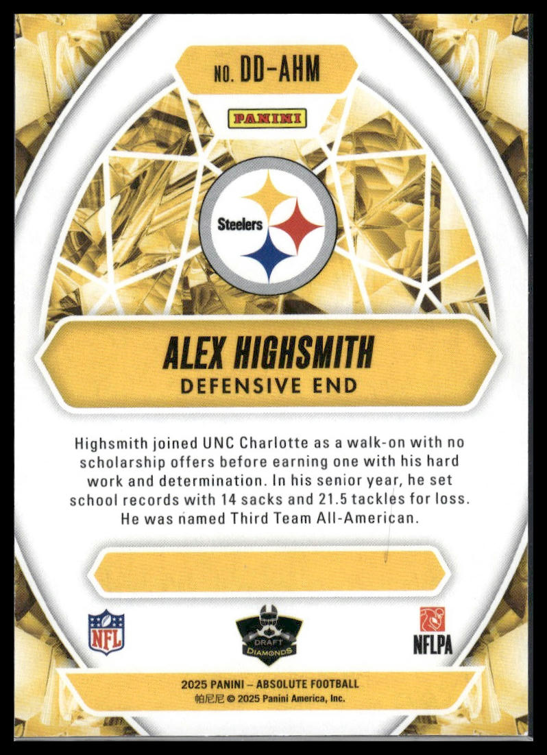 2025 Panini Absolute #DD-AHM Alex Highsmith Draft Diamonds