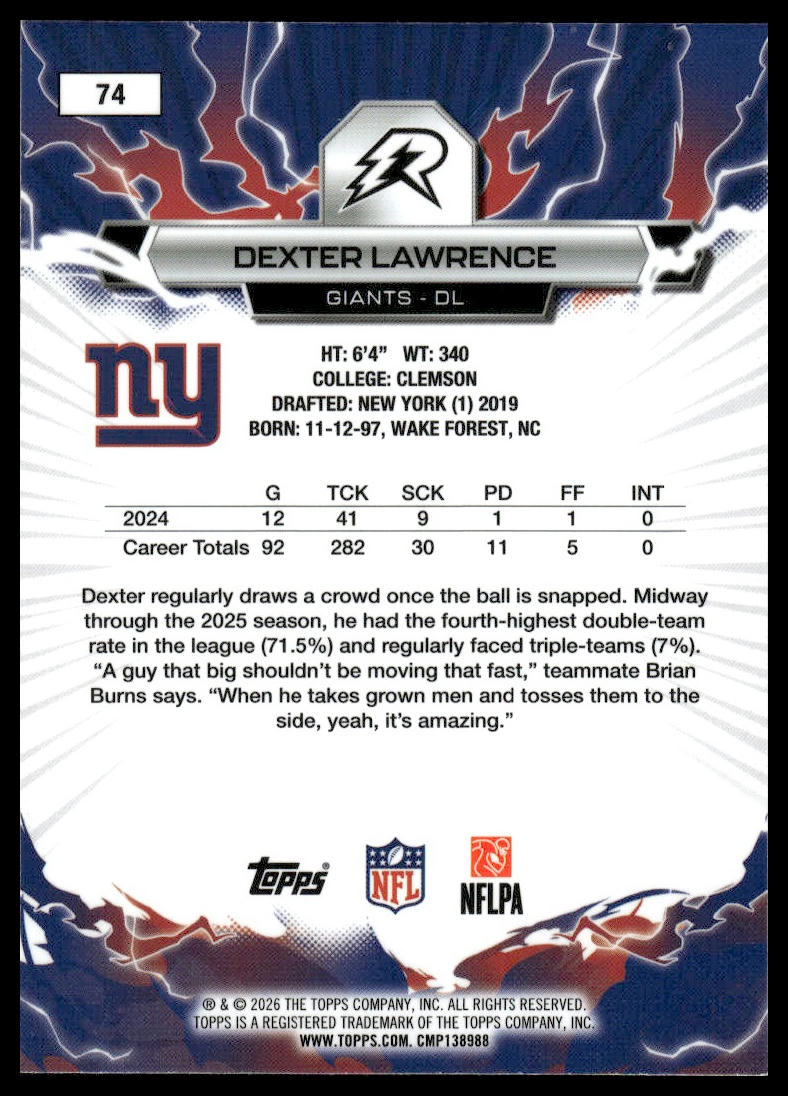 2025 Topps Resurgence #74 Dexter Lawrence