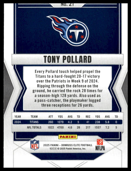 2025 Panini Donruss Elite Football #21 Tony Pollard