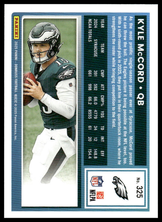 Kyle McCord 2025 Donruss #325 Press Proofs Green RC