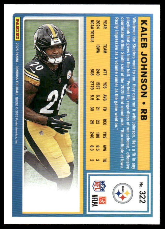 Kaleb Johnson 2025 Donruss #322 Press Proofs Green RC