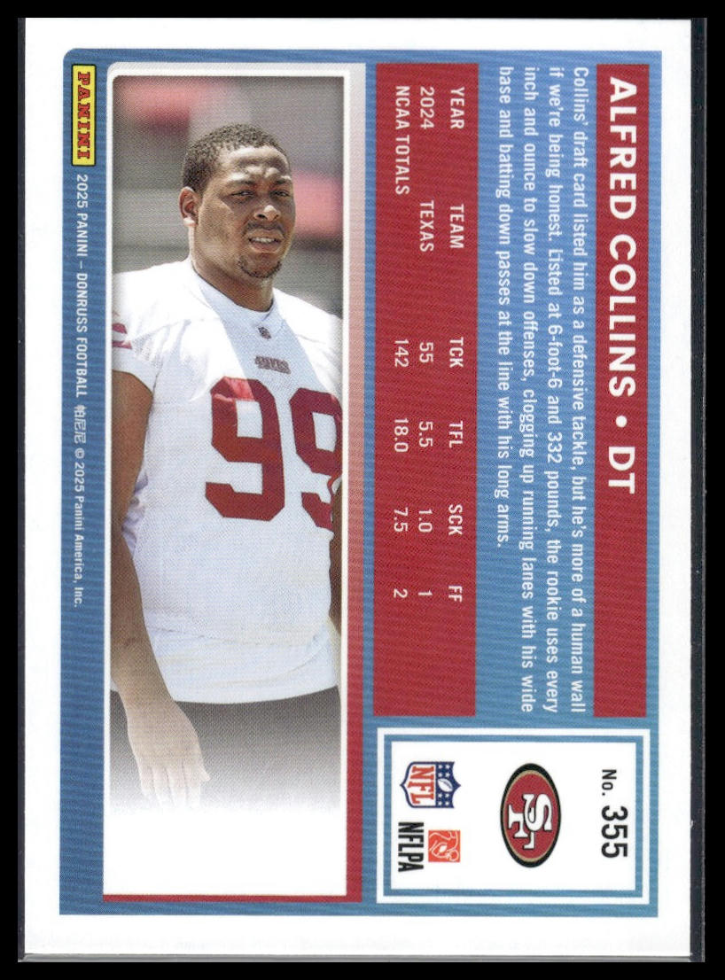 Alfred Collins 2025 Donruss #355 Optic Rated Rookies Preview Pink RC