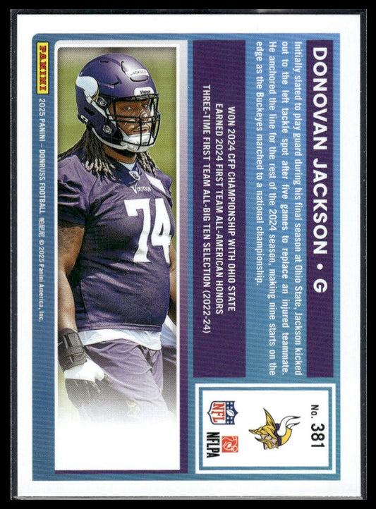 Donovan Jackson 2025 Donruss #381 Press Proofs Green RC