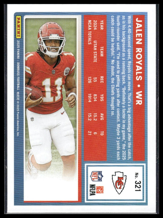 Jalen Royals 2025 Donruss #321 Press Proofs Purple RC