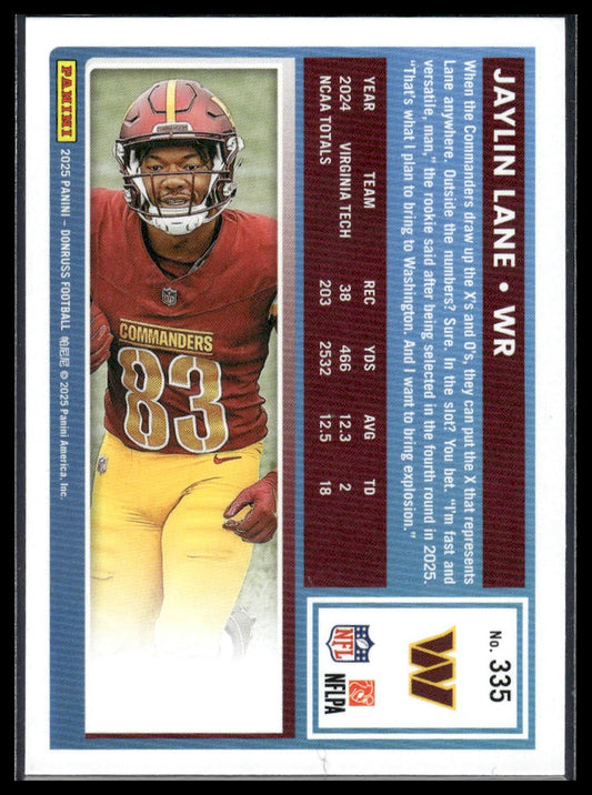 Jaylin Lane 2025 Donruss #335 Press Proofs Purple RC