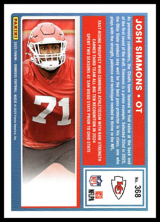 Josh Simmons 2025 Donruss #368 Press Proofs Blue RC