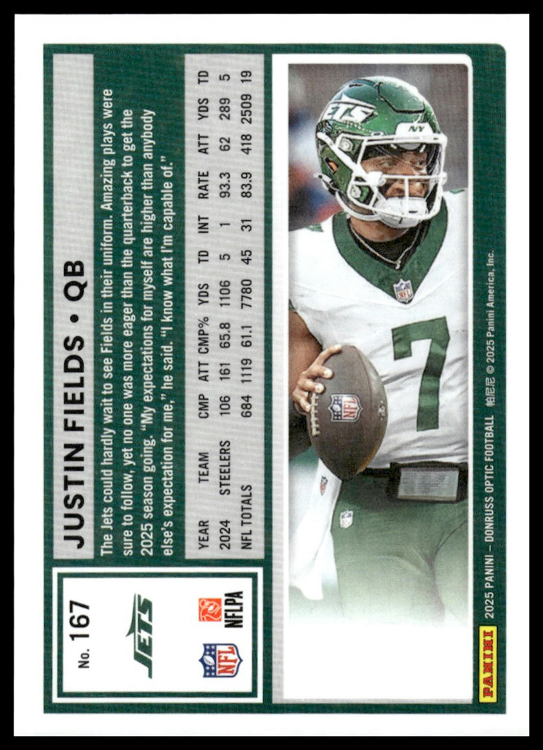 Justin Fields 2025 Donruss Optic #167 Red