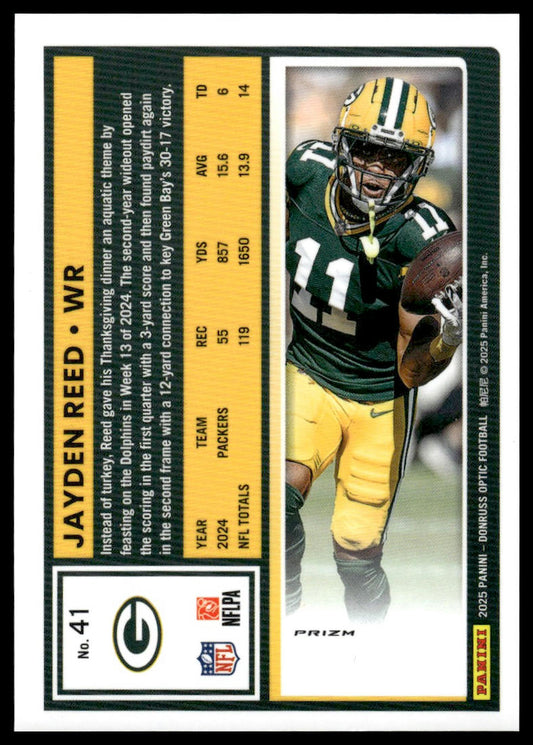 Jayden Reed 2025 Donruss Optic #41 Holo