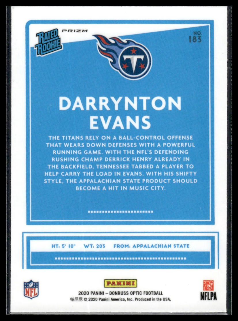 Darrynton Evans 2020 Donruss Optic #183 Bronze RC