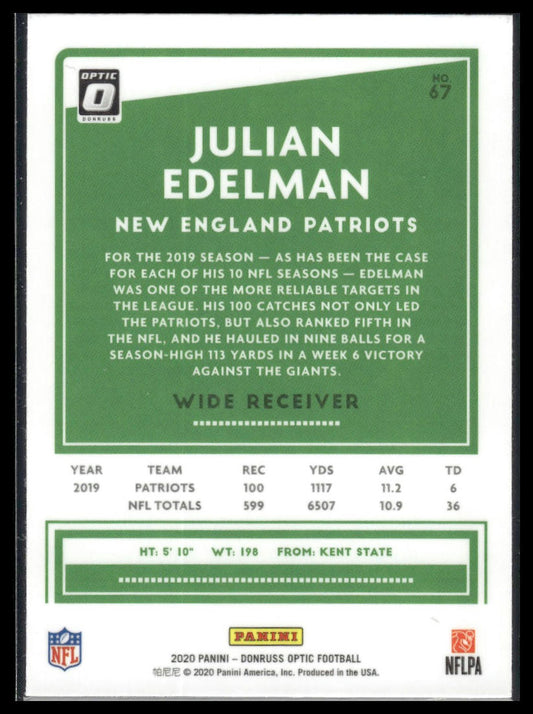 Julian Edelman 2020 Donruss Optic #67 Red Stars