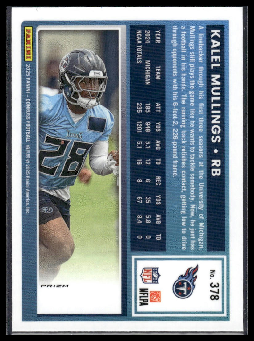 Kalel Mullings 2025 Donruss #378 Optic Rated Rookies Preview Blue Scope RC