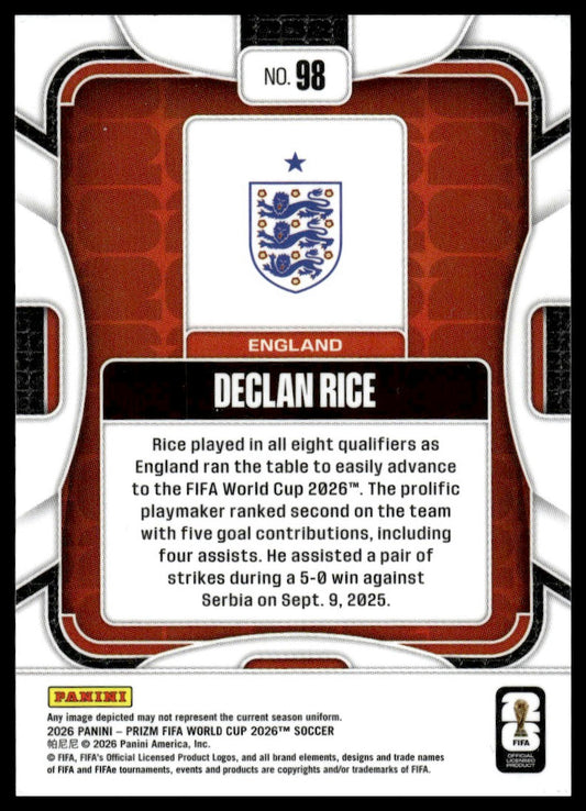 2026 Panini Prizm FIFA World Cup #98 Declan Rice Silver Prizm