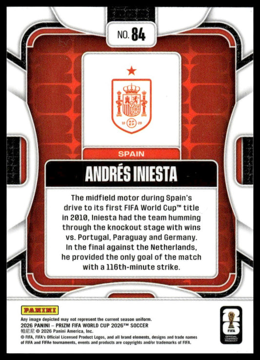 2026 Panini Prizm FIFA World Cup #84 Andres Iniesta Silver Prizm