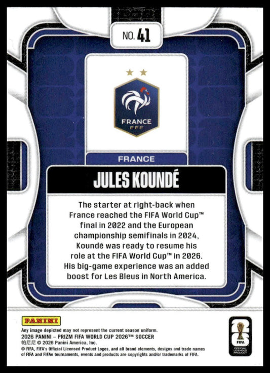 2026 Panini Prizm FIFA World Cup #41 Jules Kounde Silver Prizm