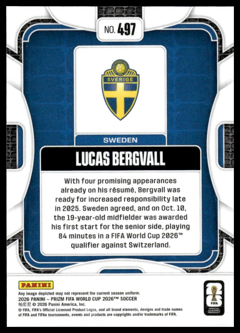 2026 Panini Prizm FIFA World Cup #497 Lucas Bergvall Silver Prizm