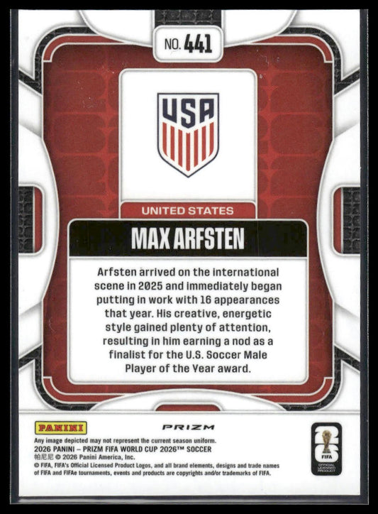2026 Panini Prizm FIFA World Cup #441 Max Arfsten Disco Prizm