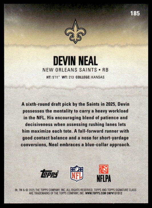 Devin Neal 2025 Topps Signature Class #185 Blue & Yellow RC