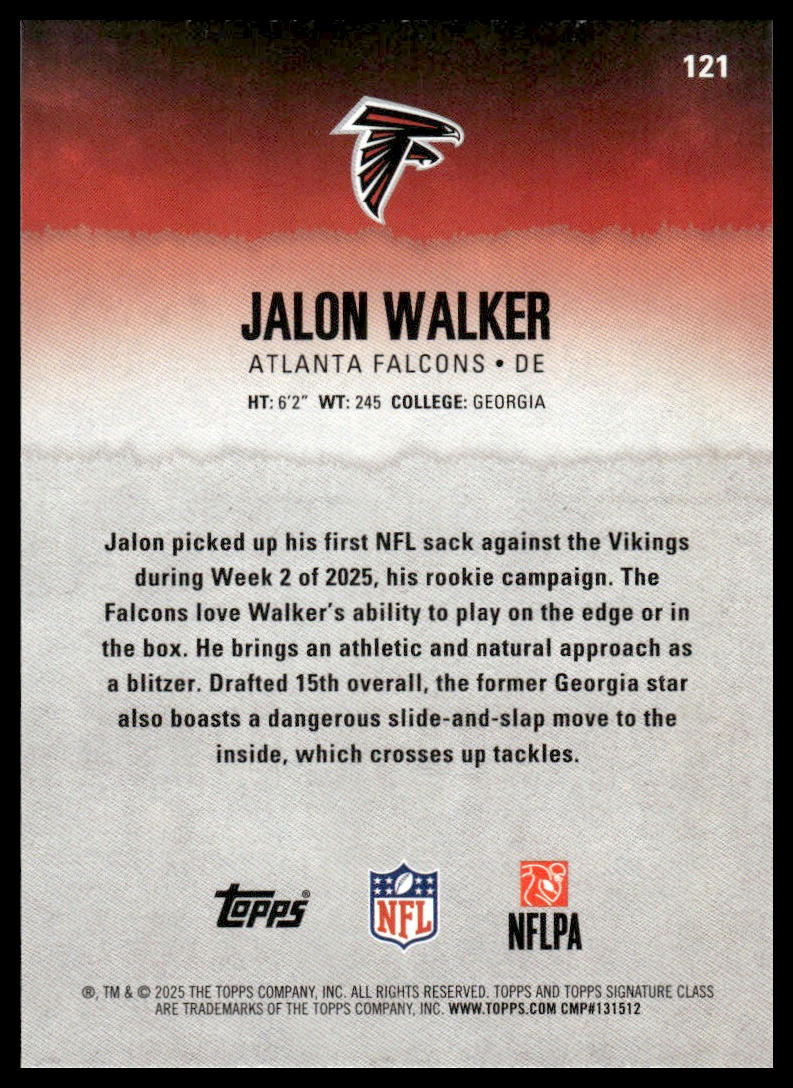 Jalon Walker 2025 Topps Signature Class #121 Blue & Yellow RC