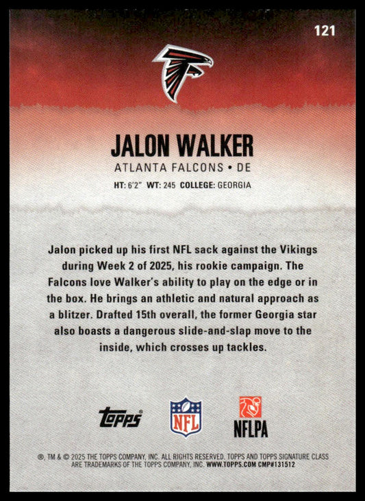 Jalon Walker 2025 Topps Signature Class #121 Blue & Yellow RC