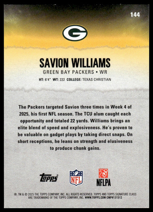 Savion Williams 2025 Topps Signature Class #144 Blue & Yellow RC