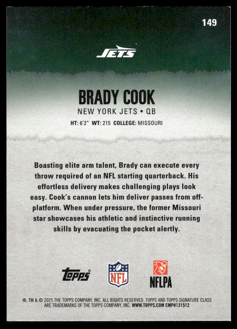 Brady Cook 2025 Topps Signature Class #149 Blue & Yellow RC