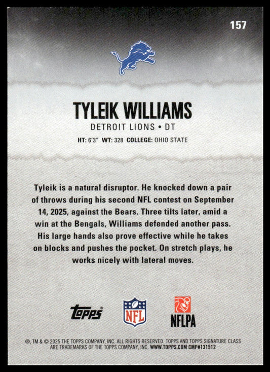 Tyleik Williams 2025 Topps Signature Class #157 Blue & Yellow RC