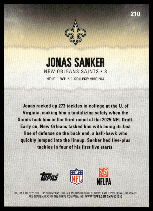 Jonas Sanker 2025 Topps Signature Class #210 Green & Purple RC