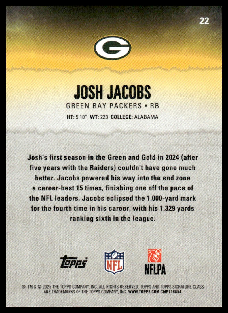 Josh Jacobs 2025 Topps Signature Class #22 Chrome