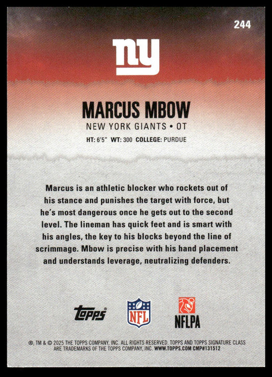 Marcus Mbow 2025 Topps Signature Class #244 Red & Black RC