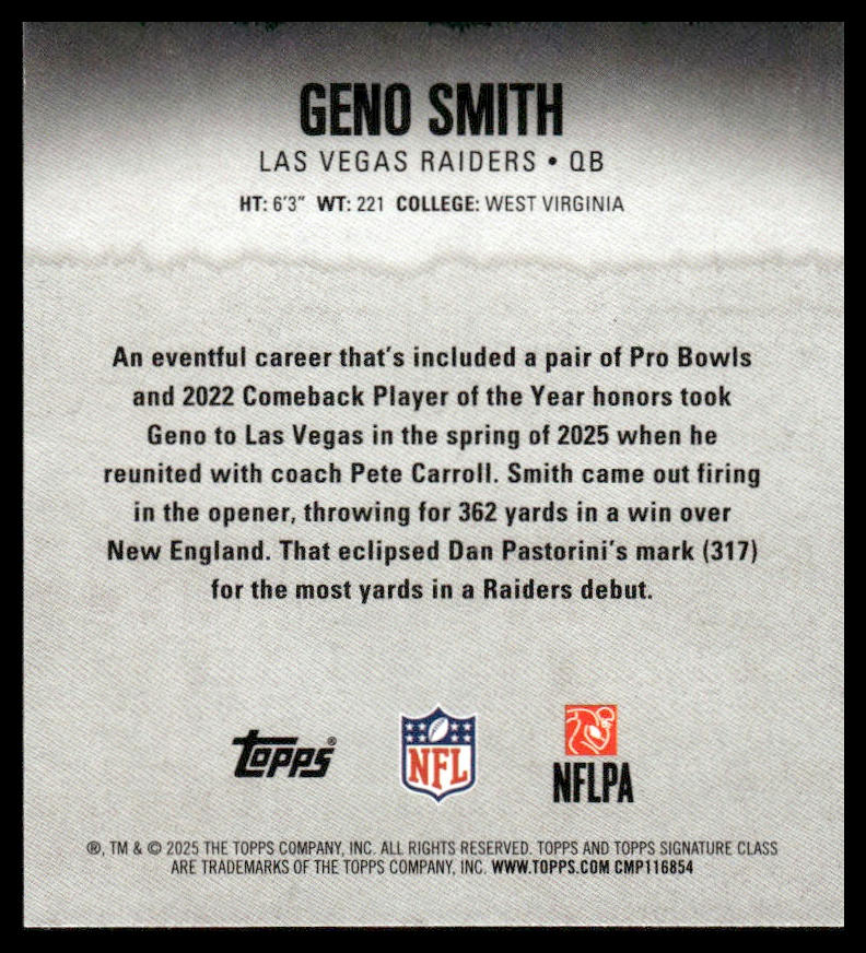 Geno Smith 2025 Topps Signature Class #84 Blue & Yellow