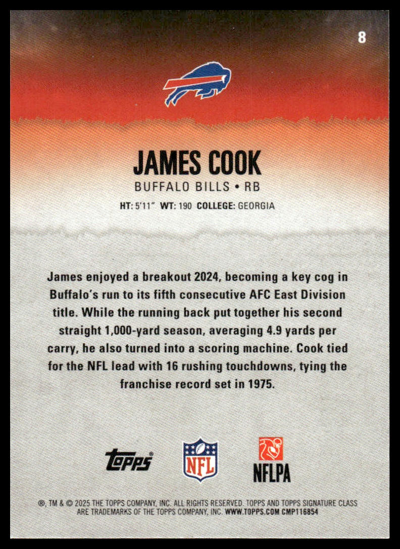 James Cook 2025 Topps Signature Class #8 Green & Purple
