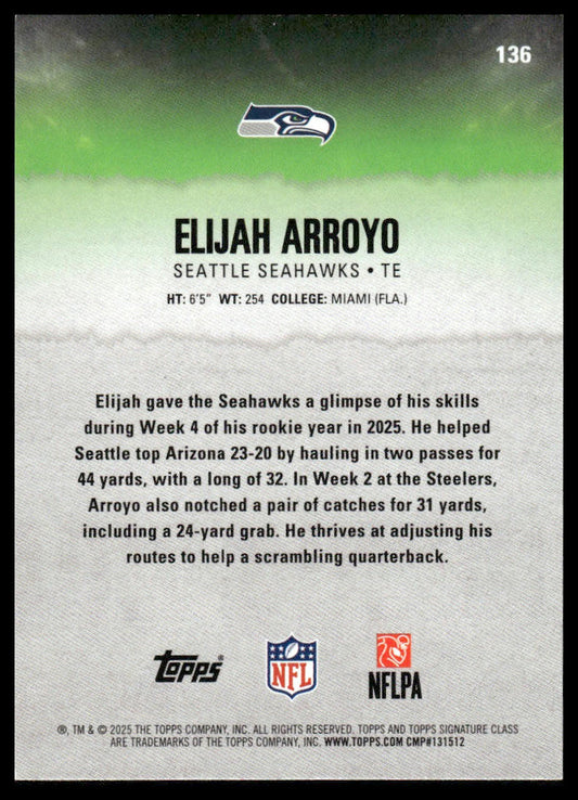Elijah Arroyo 2025 Topps Signature Class #136 Blue & Yellow RC