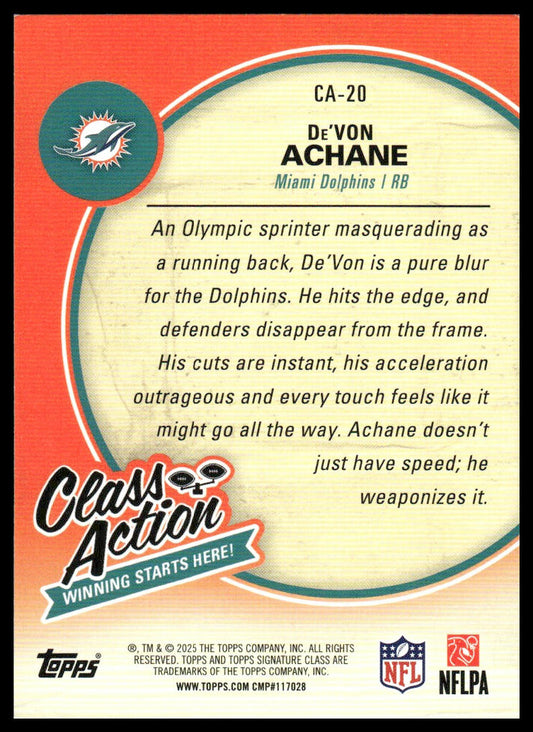 De'Von Achane 2025 Topps Signature Class #CA-20 Class Action