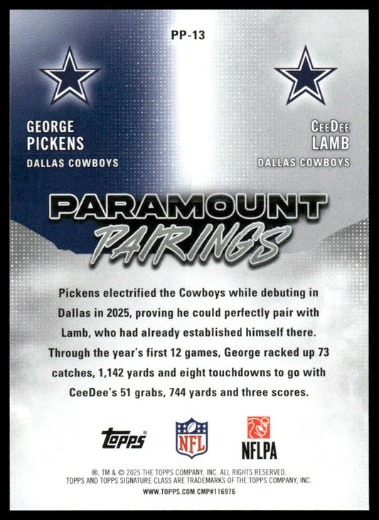 Lamb / Pickens 2025 Topps Signature Class #PP-13 Paramount Pairings