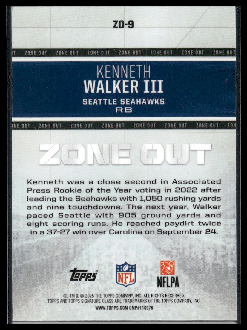 Kenneth Walker III 2025 Topps Signature Class #ZO-9 Zone Out